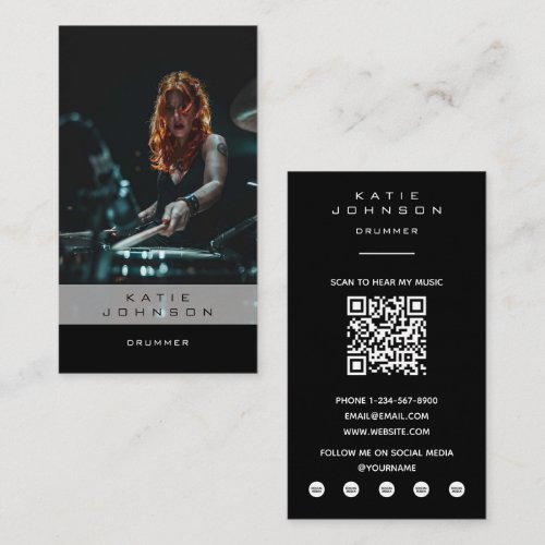 Drummer Musician Music Lessons Photo QR Code Business Card
