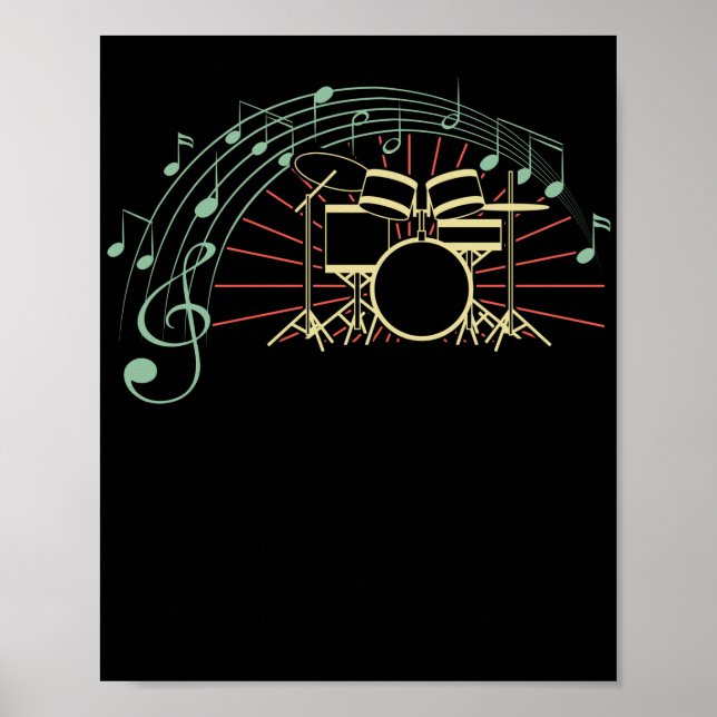 Drummer Notes Retro  Drummer Musician Drumsticks Poster (Front)