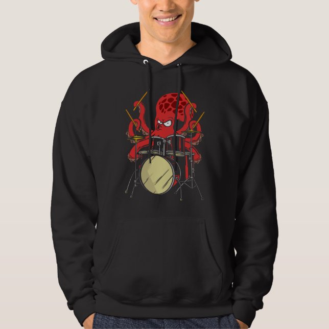 Drummer Octopus Drumsticks Drumset Hoodie (Front)