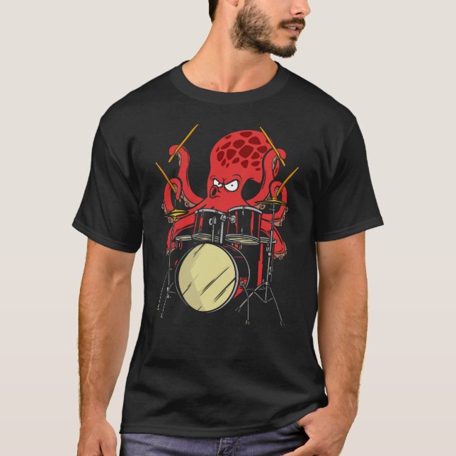 Drummer Octopus Drumsticks Drumset T-Shirt (Front)