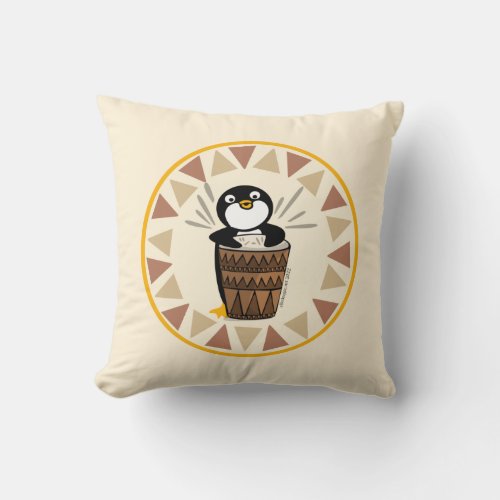 Drummer Penguin Throw Pillow