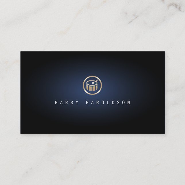 Drummer Percussionist Drum Icon Blue Glow Musician Business Card (Front)
