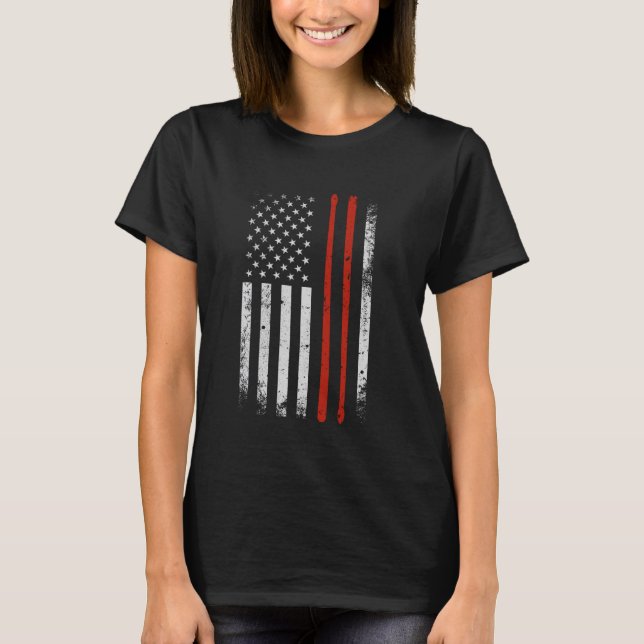Drummer Percussionist Drumsticks Distressed USA Fl T-Shirt (Front)