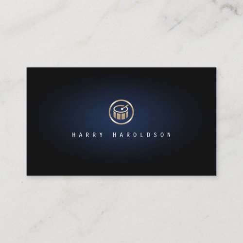 Drummer Percussionist Gold Drum Icon Blue Glow Business Card