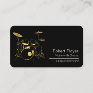 Drummer Percussionist Gold  Drum Set Music Event  Business Card