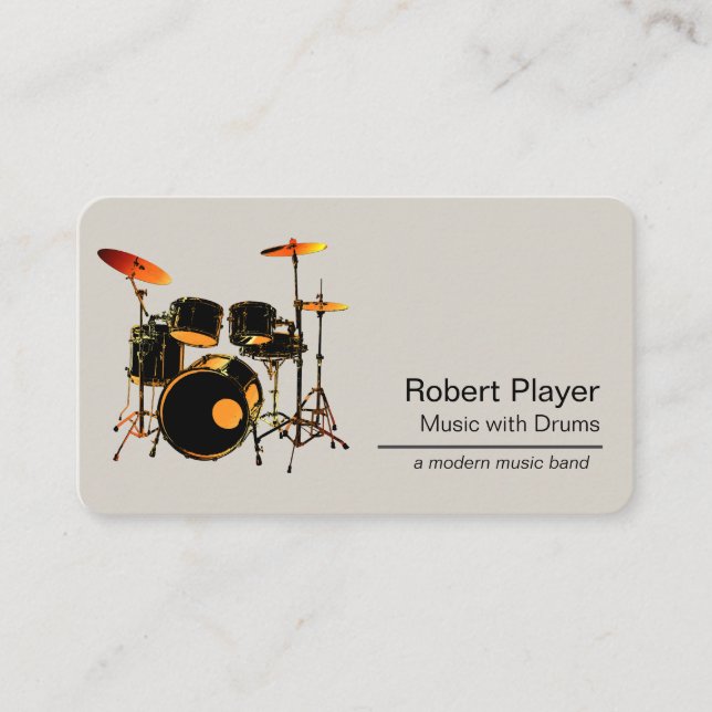 Drummer Percussionist with Drum Set Music Event  Business Card (Front)