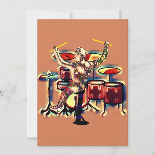 Drummer playing his drum set card