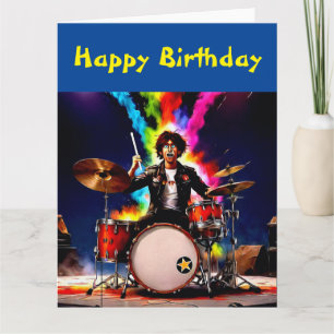 Drummer playing his hot drum set card