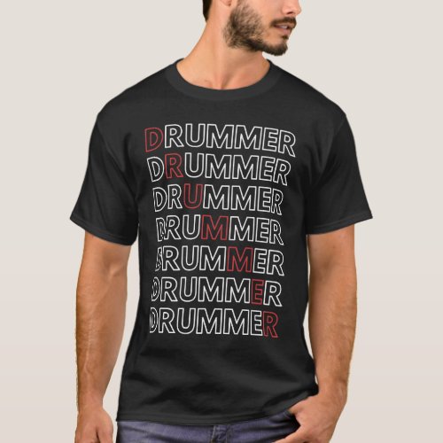Drummer Repeat Text Red T_Shirt