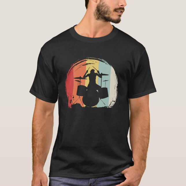 Drummer Retro 60s 70s Style Drum Set T-Shirt (Front)