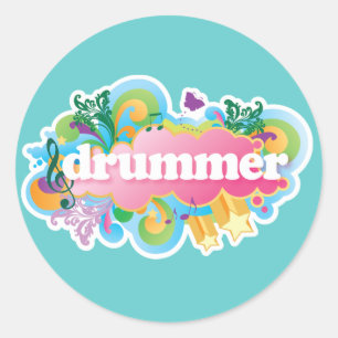 Drummer Retro Burst Classic Round Sticker