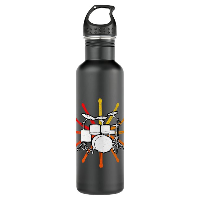 Drummer Retro Graphic Drums Band Member Rock Music Stainless Steel Water Bottle (Front)