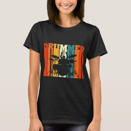 Drummer Retro Graphic Drums Band Member Rock Music T_Shirt