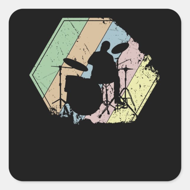 Drummer Retro Square Sticker (Front)