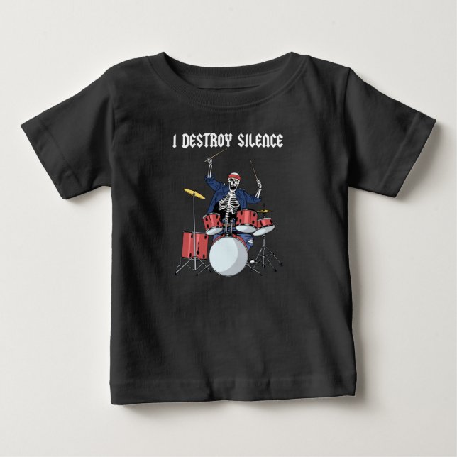 Drummer Rock Music Band Drums I Destroy Silence Baby T-Shirt (Front)