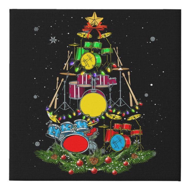 Drummer Santa Christmas Gift Drum Xmas Faux Canvas Print (Front)