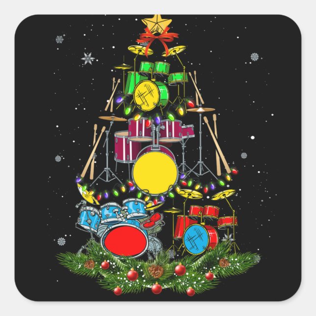 Drummer Santa Christmas Gift Drum Xmas Square Sticker (Front)
