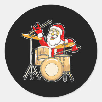 Drummer Santa Funny Christmas Santa Playing Drums Classic Round Sticker