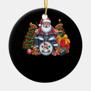 Drummer Santa Playing Drums Christmas Drumming San Ceramic Ornament