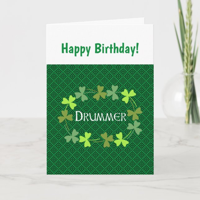 Drummer Shamrock Oval  Birthday Card (Front)