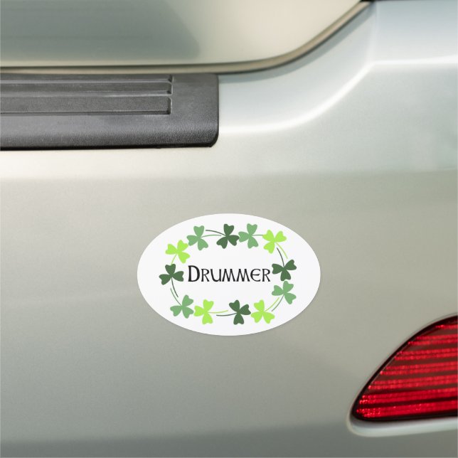 Drummer Shamrock Oval Car Magnet (In Situ)