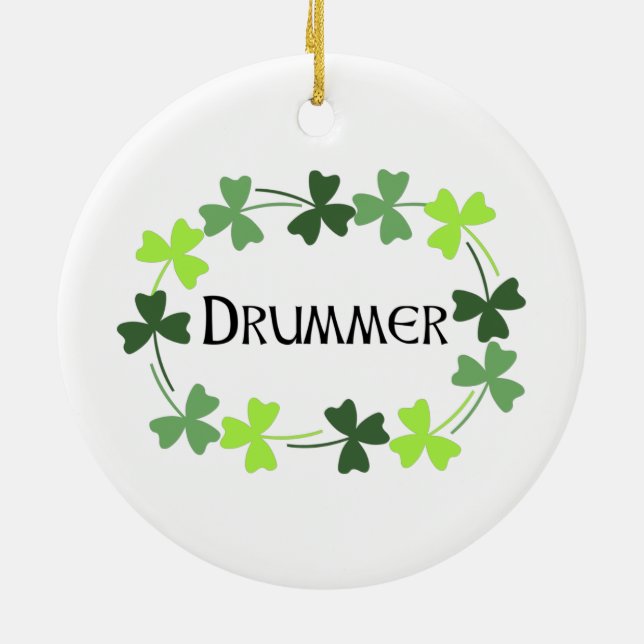 Drummer Shamrock Oval Ceramic Ornament (Back)