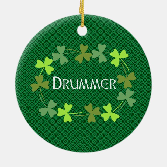 Drummer Shamrock Oval Ceramic Ornament (Back)
