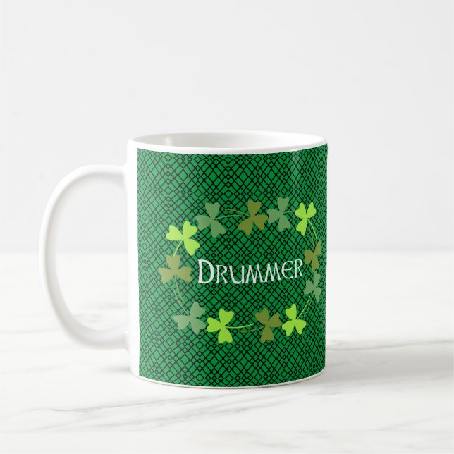 Drummer Shamrock Oval Coffee Mug (Left)