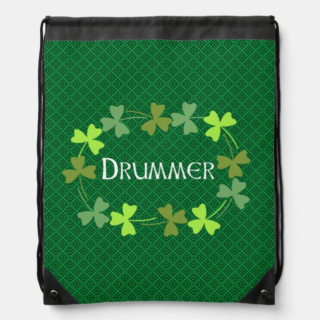 Drummer Shamrock Oval Drawstring Bag (Front)