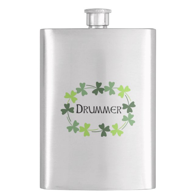 Drummer Shamrock Oval Flask (Front)