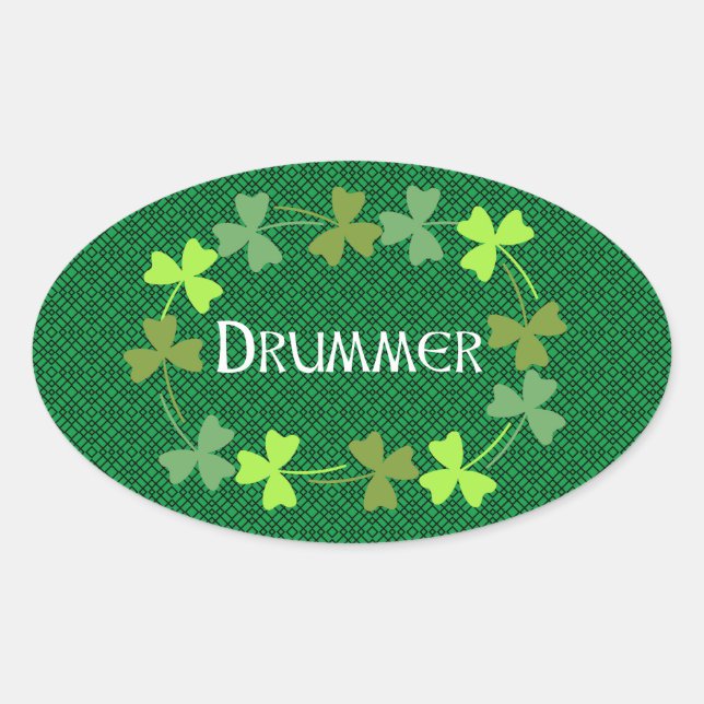 Drummer Shamrock Oval Sticker (Front)
