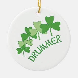 Drummer Shamrocks Outlined Ceramic Ornament