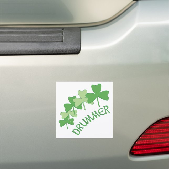 Drummer Shamrocks Outlined Green Car Magnet (In Situ)