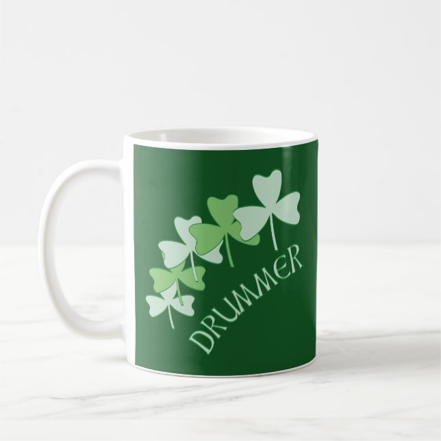 Drummer Shamrocks Outlined Green Coffee Mug (Left)