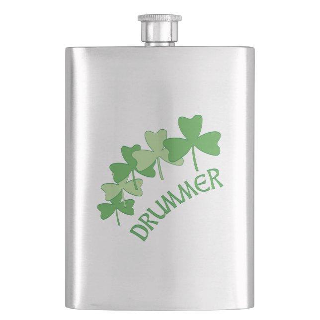 Drummer Shamrocks Outlined Green Flask (Front)