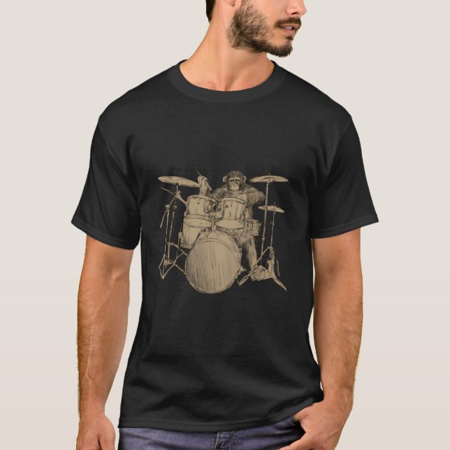 Drummer Shirt Men Monkey Lover Gift For Drummer Mu (Front)