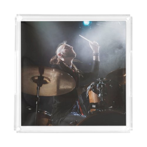 Drummer silhouette dark stage setting acrylic tray