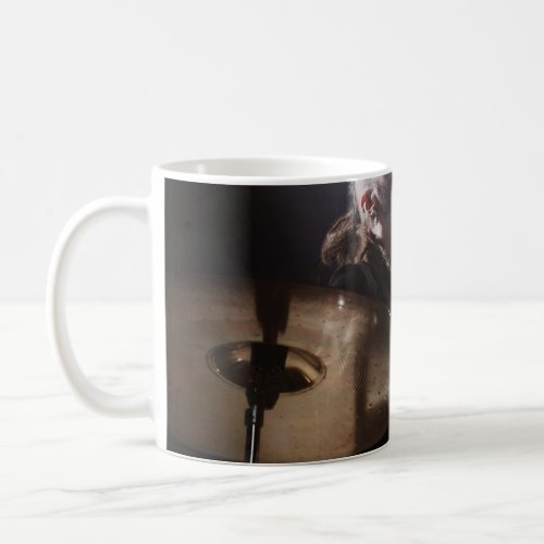 Drummer silhouette dark stage setting coffee mug