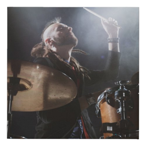 Drummer silhouette dark stage setting faux canvas print