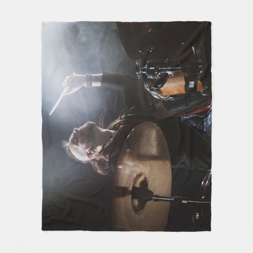 Drummer silhouette dark stage setting fleece blanket