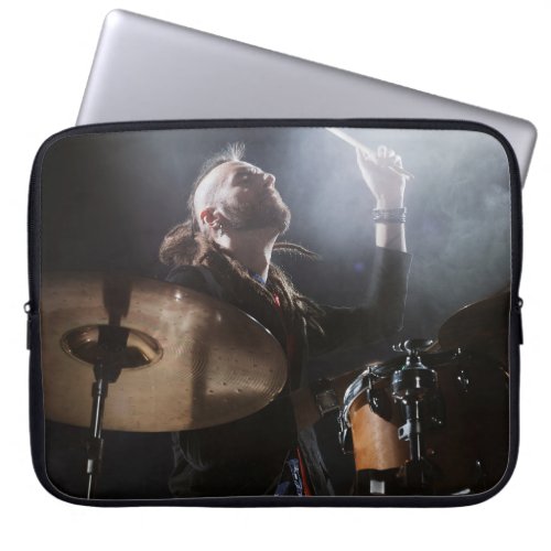 Drummer silhouette dark stage setting laptop sleeve
