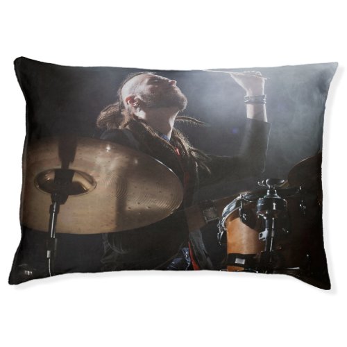 Drummer silhouette dark stage setting pet bed