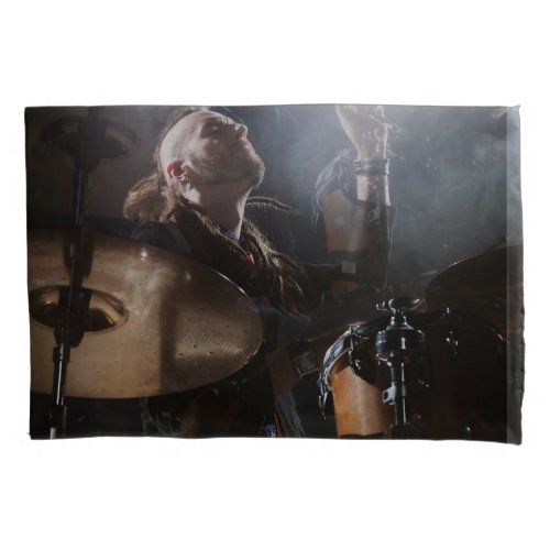 Drummer silhouette dark stage setting pillow case