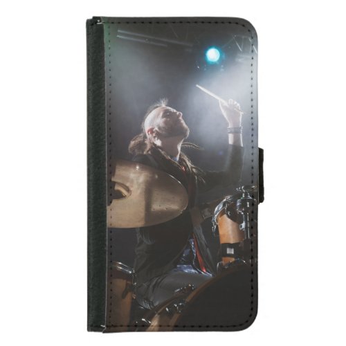Drummer silhouette dark stage setting samsung galaxy s5 wallet case