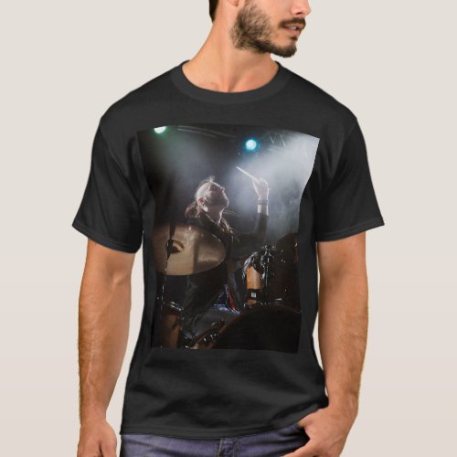 Drummer silhouette dark stage setting T_Shirt