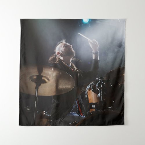 Drummer silhouette dark stage setting tapestry