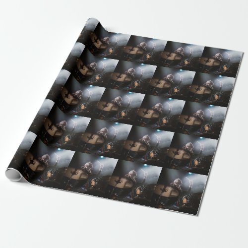 Drummer silhouette dark stage setting wrapping paper