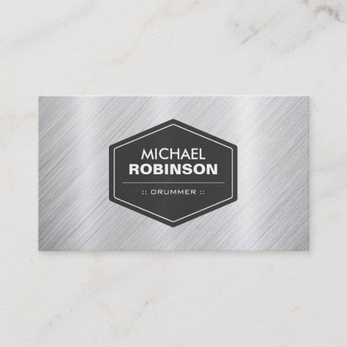 Drummer _ Silver Metallic Look Business Card