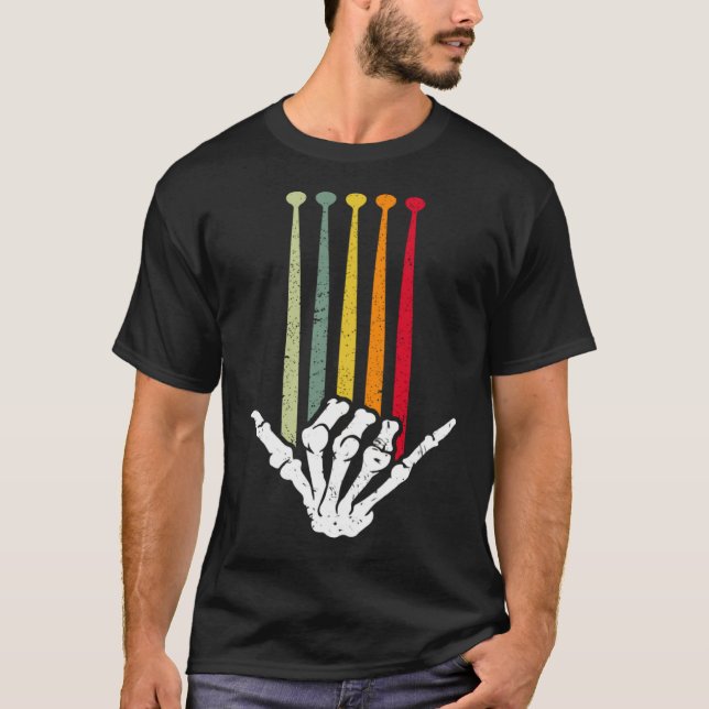 Drummer Skeleton DrumStick Rock Music Drums Retro  T-Shirt (Front)