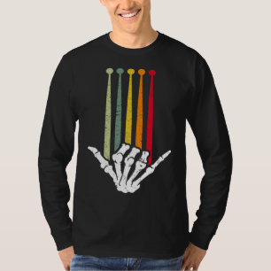 Drummer Skeleton DrumStick Rock Music Drums Retro T-Shirt